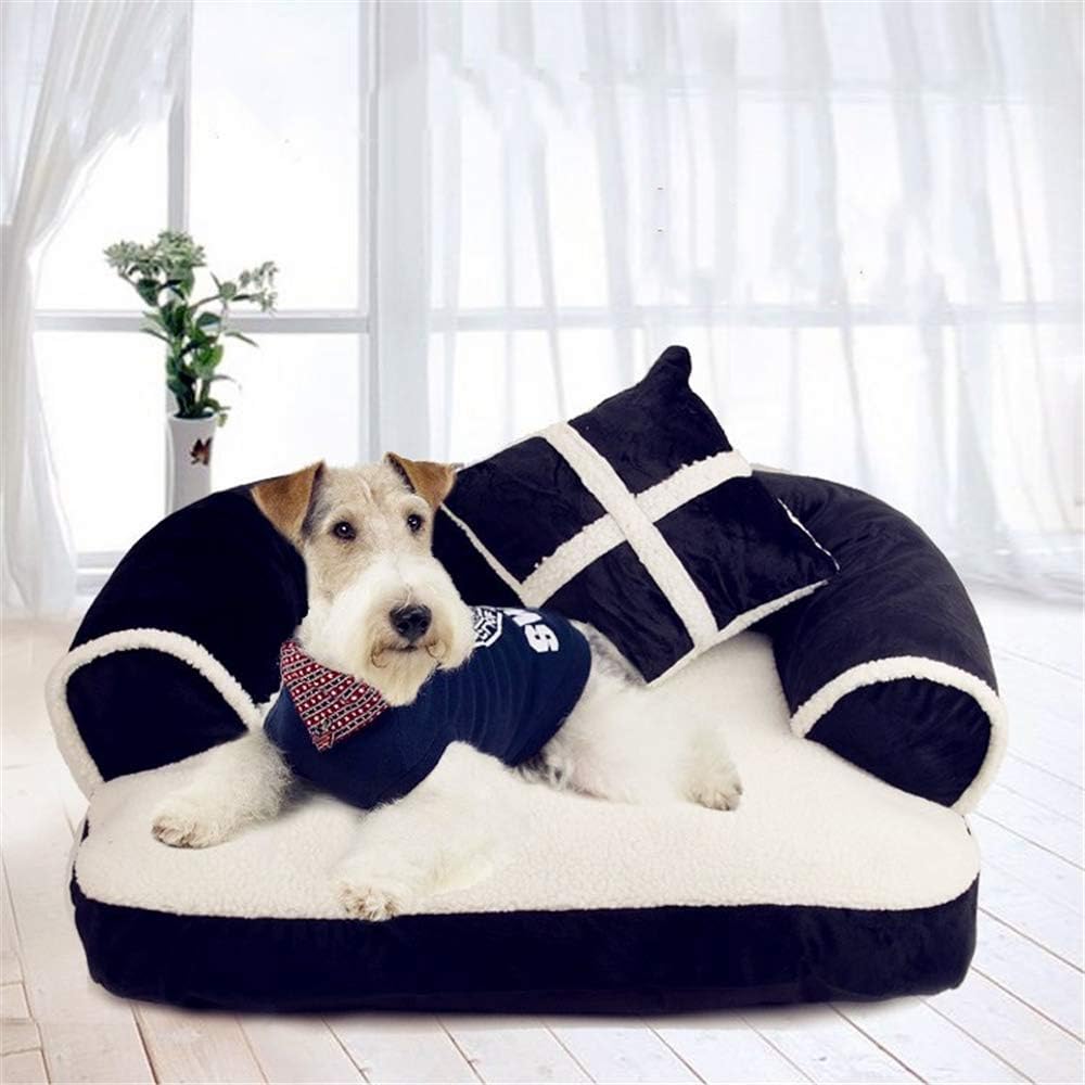 WDMSNDog Bed Dog Sofa Cozy Plush pet Settee Heavy Duty Durable Removable Washable Cover Relief and Improved Sleep for Cats And Small Medium Dogs Puppies Black And White M L - Send Pillow,M