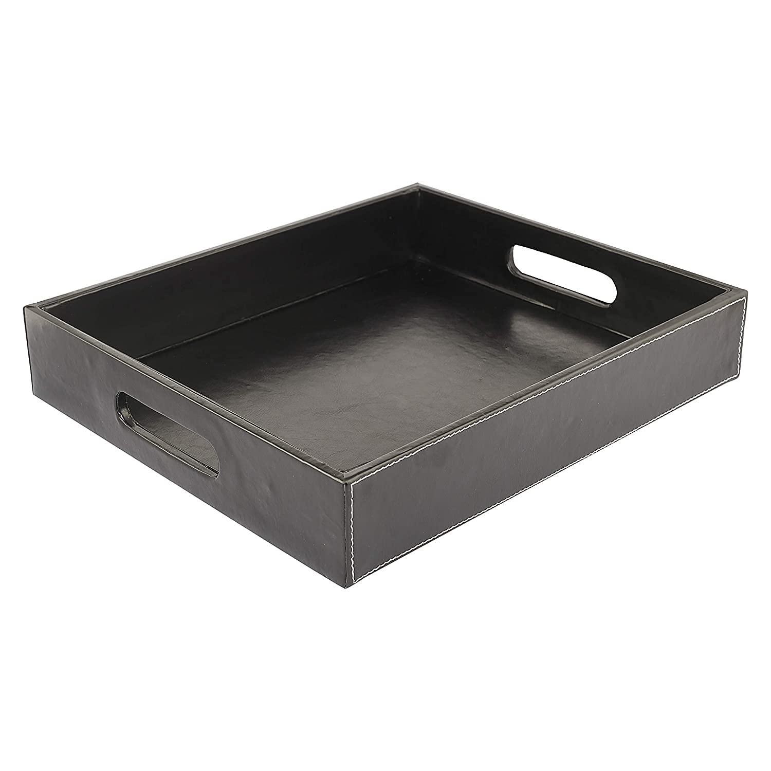 SHAGUN Black Leather Serving Tray with Handles for Home & Kitchen (10 x