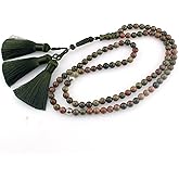 beirunde Muslims Islamic Dhikr 99 Tasbeeh Tasbih Prayer Beads, Flower Green Stone Beads with Tassel