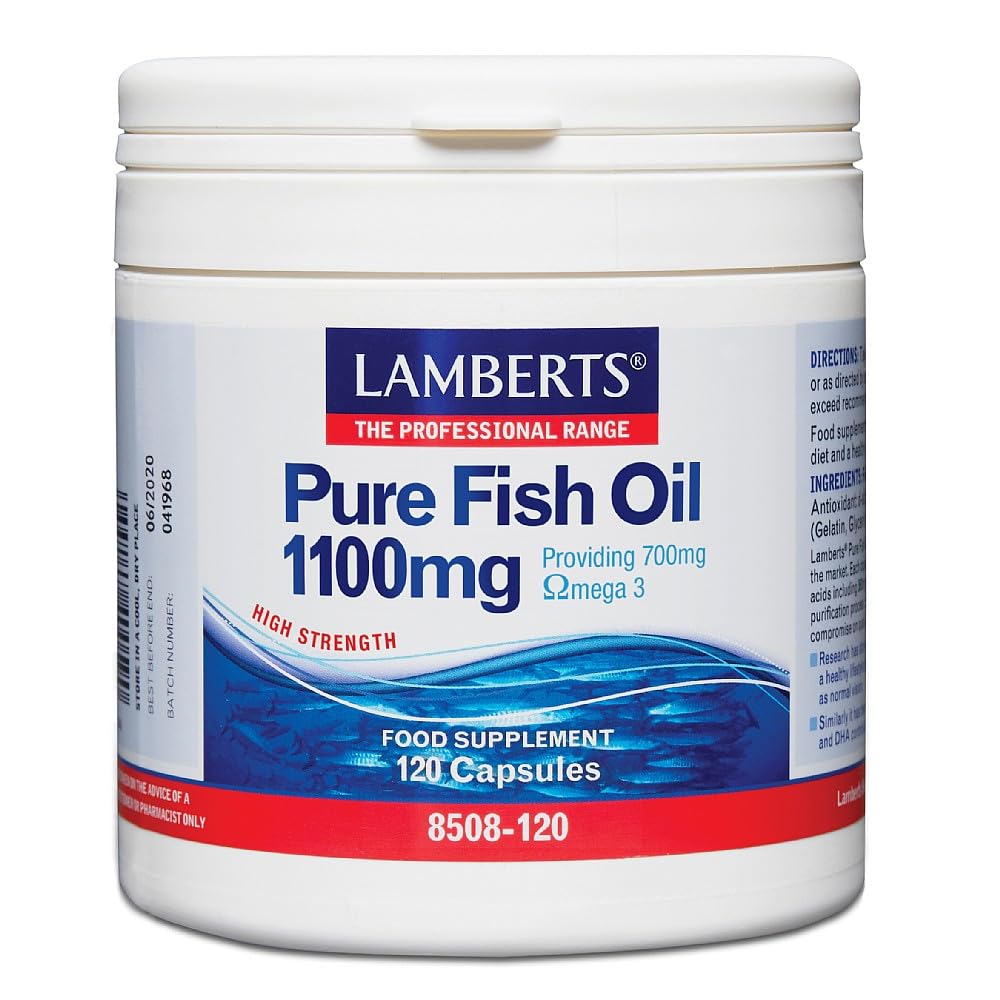 Lamberts Pure Fish Oil 1100mg – High Strength Omega 3 Supplement – 355mg EPA & 237mg DHA – 120 Capsules