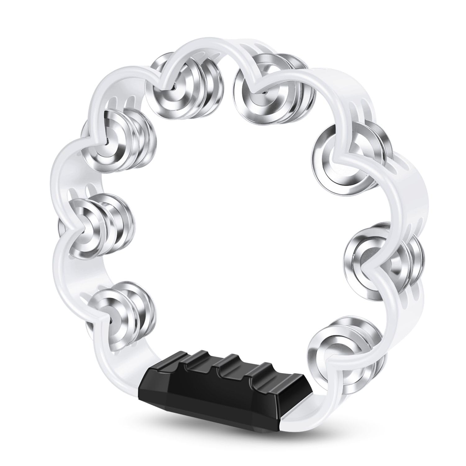 Flexzion Flower Tambourine - 8 Inch Handheld Percussion Instrument w/Metal Jingles & Ergonomic Grip - Small Tambourines for Adults, Kids, Church, Parties, & Musical Events (White)