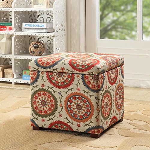 HomePop Square Upholstered Storage Ottoman with Removable Top 17.50" x 17.50" x 17.50" Suzani
