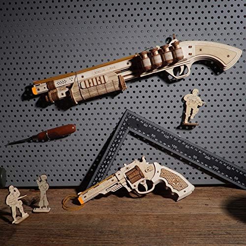 ROKR 3D Wooden Puzzles Model Kit Toy Gift Mechanical Model Brain Teaser for Adults to Build Gift for Friends and Family (Shotgun Toy)