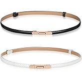 Mabor 2-Pack Women's Skinny Belts - Adjustable Thin Belts with Gold Buckle for Dresses & Jeans
