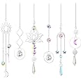 ilclviz Suncatcher Crystal Hanging Sun Catcher Prism with Chain Pendant Ornament Crystal Balls for Window 6 Pieces