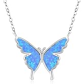 CUOKA MIRACLE Opal Butterfly Necklace for Women 925 Sterling Silver Dainty Cute Butterfly Charm Jewelry Delicate Pendant Butterfly Necklace Birthday Christmas Gift for Wife Girlfriend Mom Teen