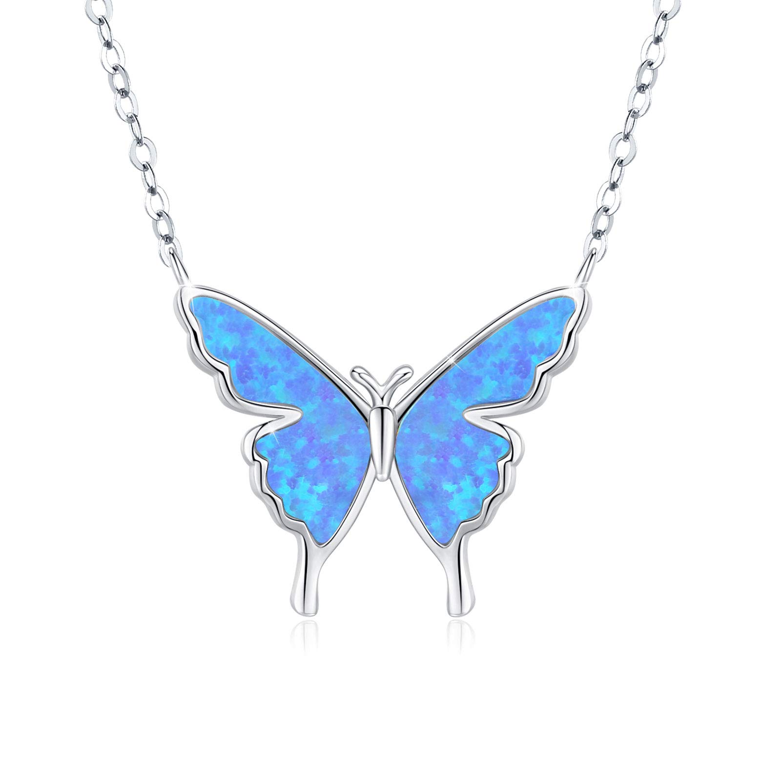 CUOKA MIRACLE Butterfly Necklace Sterling Silver Opal Butterfly Necklace for Women Butterfly Christmas Gifts for Girls
