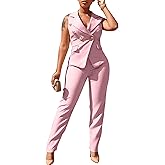 Dmoled Women's Business Blazer Suit Ruffles Sleeveless Two Piece Solid Work Pant Suit Business Office Lady Suits Sets