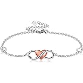 MONGAS Heart Bracelet 925 Sterling Silver Adjustable Infinity Heart Bracelets Infinity Jewelry Gifts for Women Mother Loved Ones