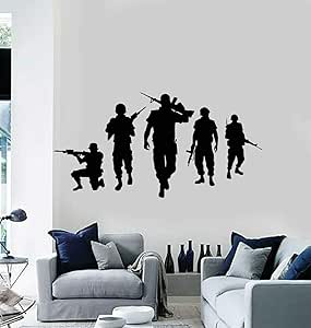 Cinco Soldados Vinilo Pared Calcomanía Dormitorio Decoración Militar