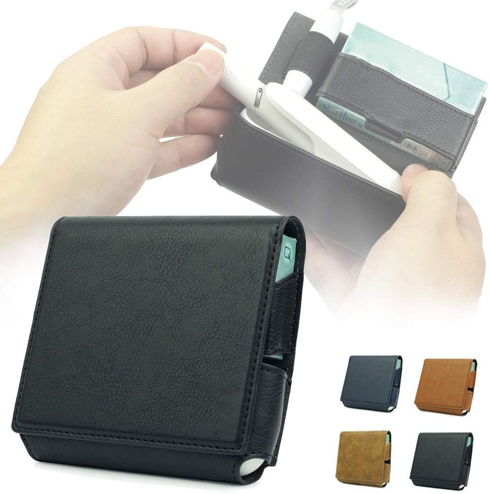 TYTX Leather Case for IQOS 3.0 Foldable Portable Scratch Resistant Cover Full Protection Pocket Wallet Holder Pouch Bag (Black)