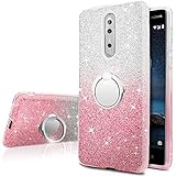 Nokia 8 Case, Silverback Girls Bling Glitter Sparkle Case with 360 Rotating Ring Stand, Soft TPU Outer Cover + Hard PC Inner Shell Skin for Nokia 8 Case -Pink