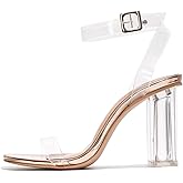 Clear Heels for Women- Stylish Ankle Strap Heels with Adjustable Buckle- Block Nude Heels for Women- 3.5-inch Open Toe Heel Sandals- Clear Heels with Genuine Leather Insole (Maria-2.A)