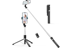 ATUMTEK 49" Selfie Stick Tripod, Stable Tripod Stand with Detachable Bluetooth Remote, Compatible with iPhone 14 Pro Max/14 Plus/14/13/12/11, GoPro, Samsung, LG, Google Smartphones, Black