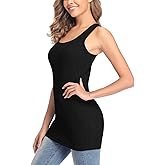 ALove Womens Extra Long Tank Tops with Shelf Bra Ribbed Camisoles Undershirts