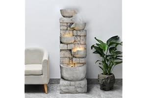 Naturefalls 5 Tier Waterfall Fountain Indoor with LED Lights, 39" H Stacked Stone Outdoor Water Fountain for Patio Garden Backyard Deck Porch Decor