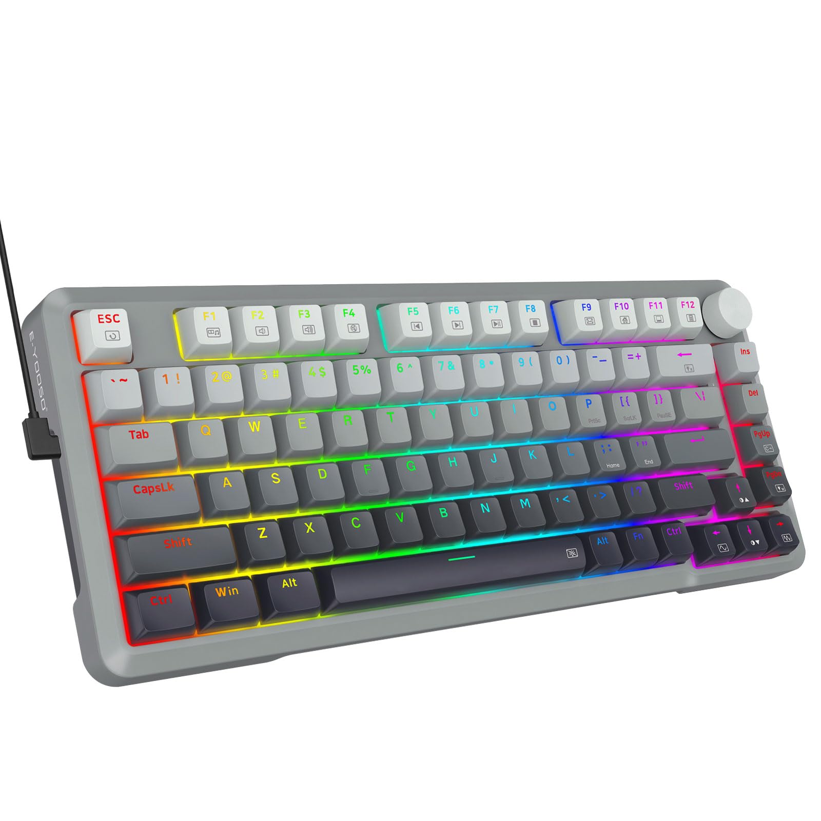 Rapid Trigger Gaming Keyboard, Hall Effect Magnetic Switch, Adjustable Actuation, 8k Hz Polling Rate, Volume Knob, RGB Backlit, PBT Keycaps, 75% Compact Wired for PC Gamer, Gray/Black