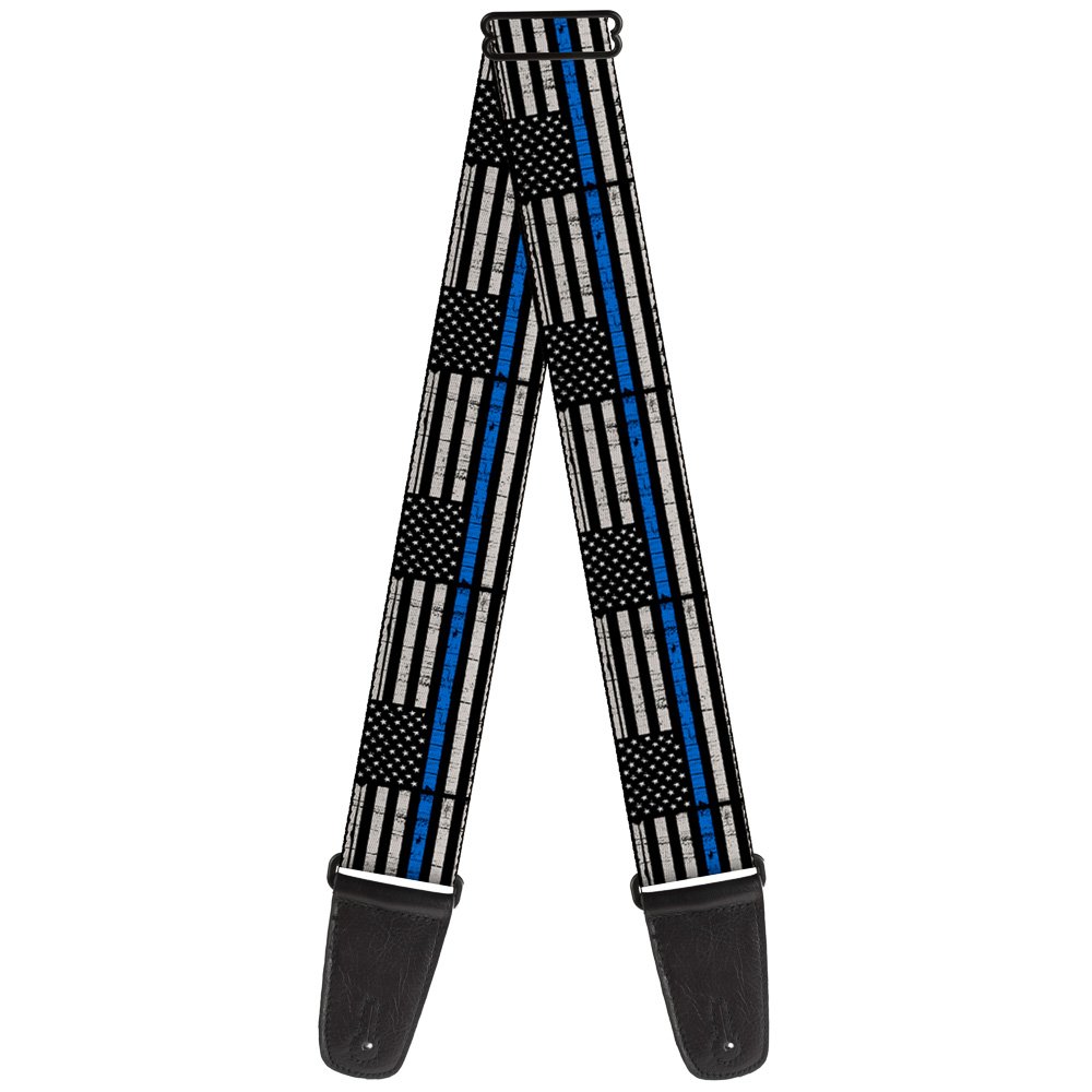 Buckle-Down GS-W30170 Guitar Strap Thin Blue Line Flag Weathered Black Gray Blue, 1.0 in*54.0 in*2.0 in