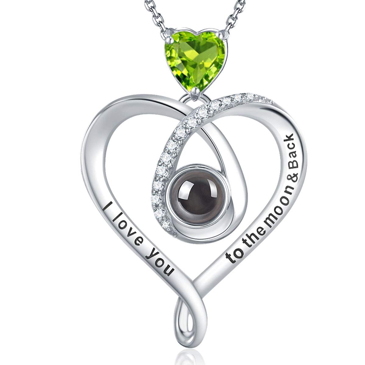 GinoMay Mothers Day Birthday Gifts Wife Peridot Necklace Women I Love You Necklace 100 Languages to the Moon and Back Jewellery Sterling Silver — image 1