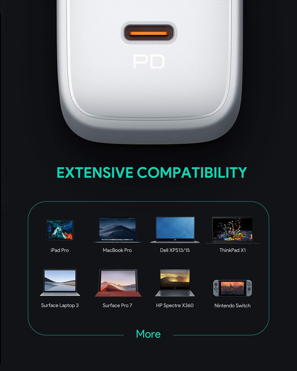 MacBook Pro Charger 100W, AUKEY Omnia USB C Charger with GaNFast Technology, PD Charger Power Delivery 3.0 Laptop Charger for MacBook Pro 16", iPhone 11 Pro Max, HP Spectre 15 and More