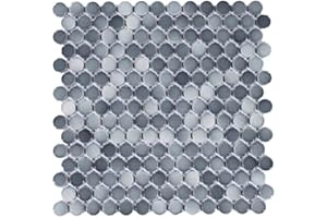 TENEDOS Mix Dark Gray Bluish Penny Round Porcelain Mosaic (Box of 10 Sheets), Floor and Wall Tile, Backsplash Tile, Bathroom Tile on Mesh for Easy Installation