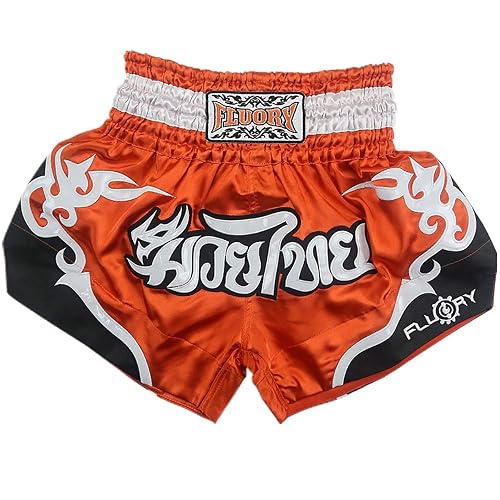 FLUORY Muay Thai Fight Shorts - MMA Training Shorts, 100% Polyester, Elastic Waist, Side Slits