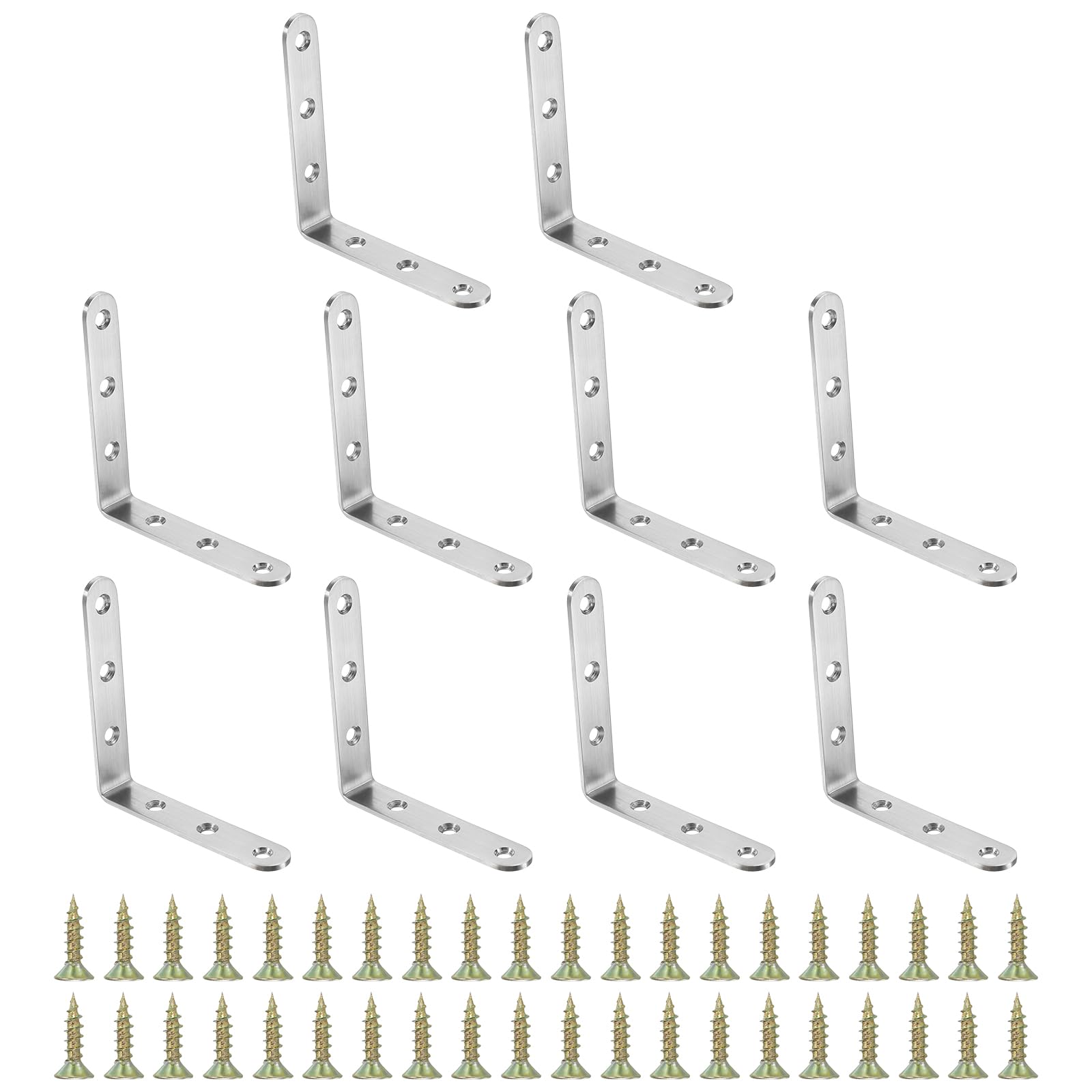 PATIKIL Stainless Steel Corner Braces 4.92 x 4.92 Inch,10 Pieces L Bracket Joint Right Angle Support Bracket L Shaped Corner Fasteners with Screws for Shelves, Silver — image 1