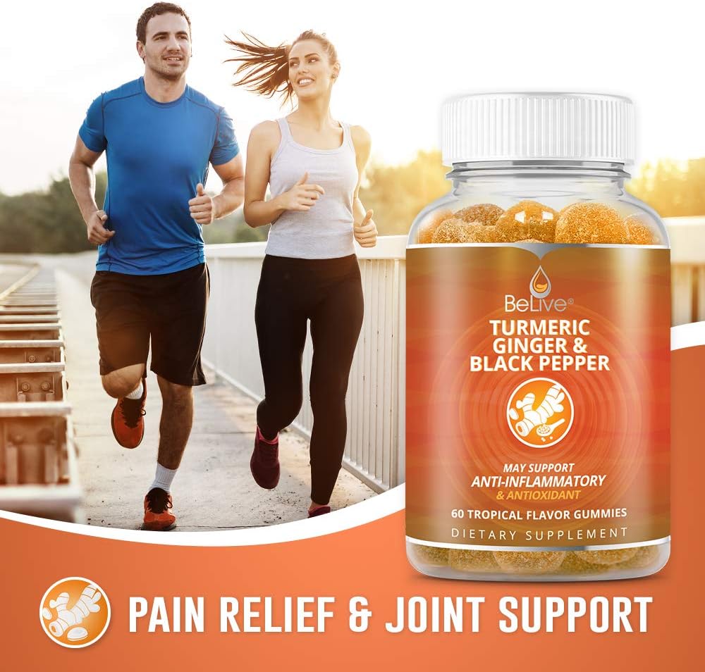 Turmeric Curcumin Gummies with Ginger & Black Pepper Extract, Joint Support and Pain Relief. Anti-Inflammatory, Chews for Adults & Kids, 60 Chewable Gummy Vitamins: Health & Personal Care