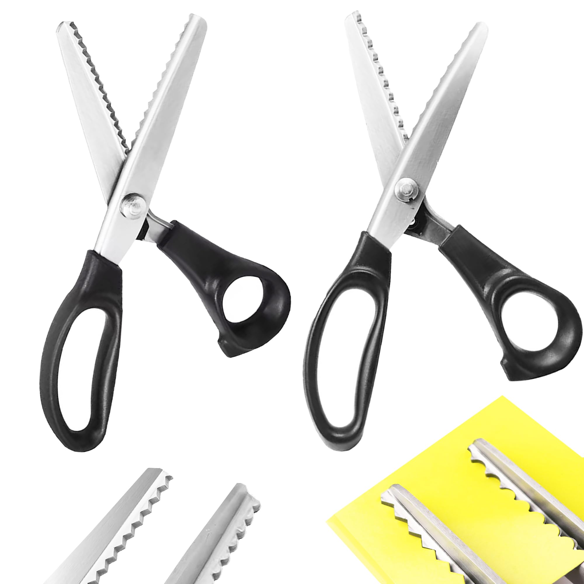 CINY 2 Pcs Shears Scissors (Serrated & Scalloped Edges, Interval Between Teeth: 5 mm), Professional Sewing Cut Scissors Zig Zag Scissor Tailor Cutting for Clothing Fabric, Leather, Cotton (Black 5mm)