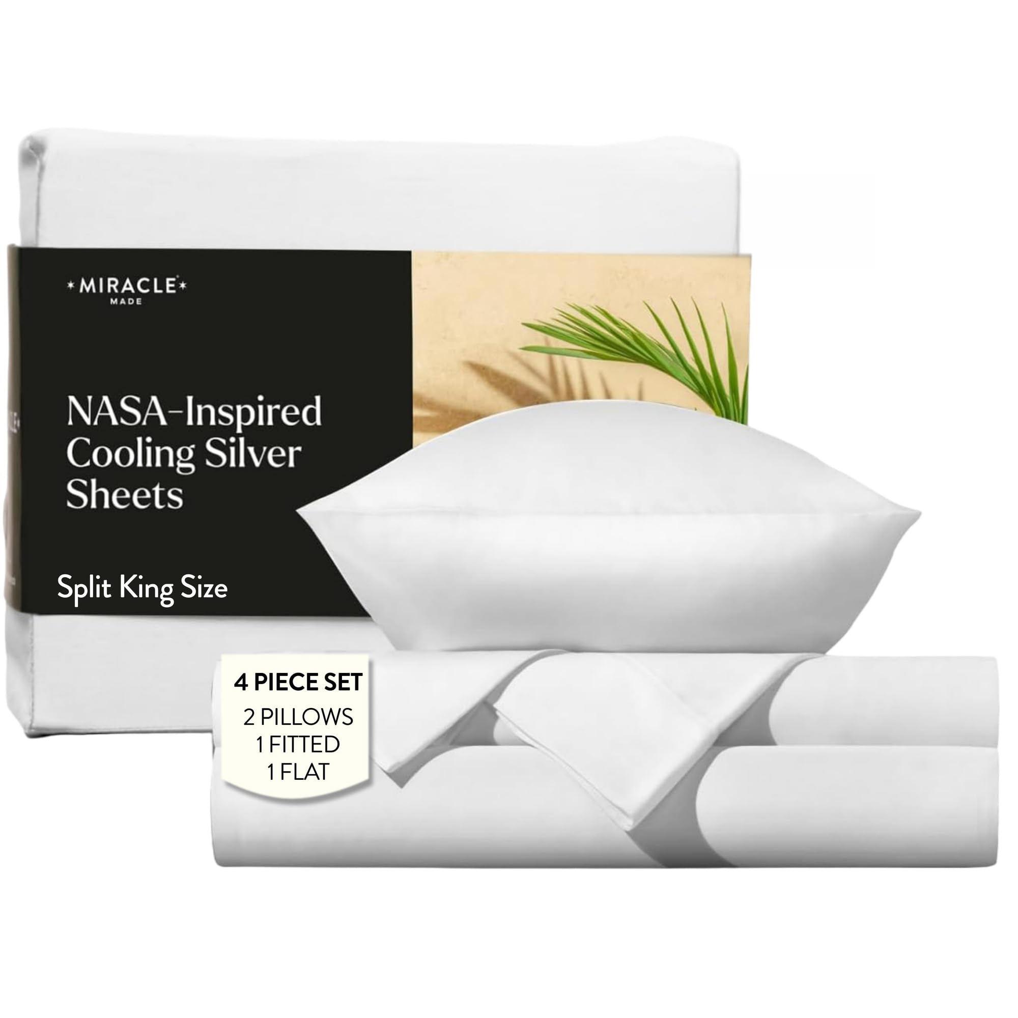 Photo 1 of Miracle Made Breathable Cotton Bed Sheet Set, 5-Piece – Soft, Lightweight, Silver-Treated Cotton – Split King Size, White