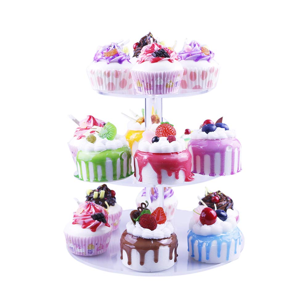 HMROVOOM Round Acrylic Cupcake Stand,Cupcake Tier Stands,Cupcake Holder Rack for Wedding Party Birthday 3 Tier Round(12cm Between 2 Layers)