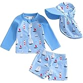 Hnyenmcko Toddler Baby Boys Swim Set Long Sleeve Rashguard Swimsuit Shirt Trunks Infant Bathing Suit Swimwear with Hat