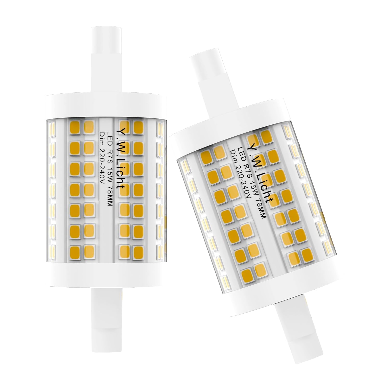 Y.W.Licht 15W R7S LED Bulb 78mm Dimmable Warm White 3000K Double Ended J78 Linear Floodlight Light Bulb Replacement for 150W Halogen Bulb Light R7S Linear Flood Lighting as Wall Lamp (Pack of 2)