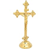 Needzo Brass Catholic Crucifix, Religious Cross for Home and Church, Gift for Baptisms or Confirmation, 12.5 by 7 Inches