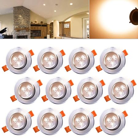 HENGDA 12 x 3W Warmweiß Alu-Matt LED Einbauleuchte Deckenbeleuchtung SMD Energiespar Decken Deckenleuchten Einbaustrahler Set