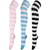 AQOKKA Thigh High Socks for Women Striped Over Knee Thigh Socks Long Boot Thigh High Stockings Leg Warmers for Girls