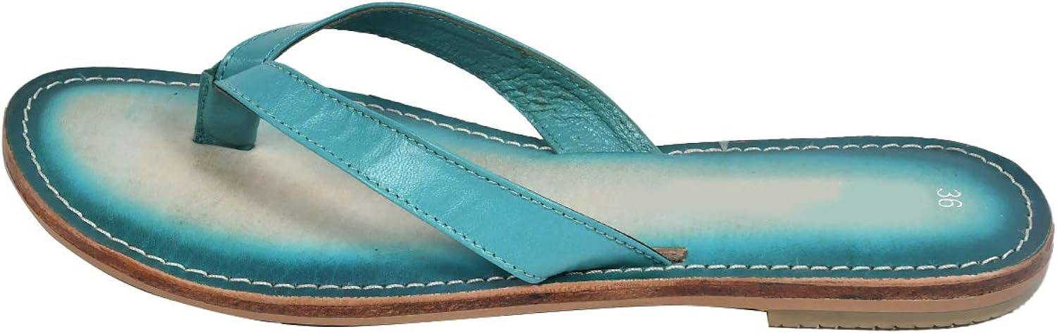 Amazon.com: A'AMOUR Blue Leather Women's Casual Sandals Flats & Chappals: Shoes