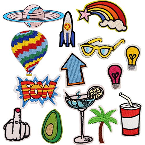 ESHOO 14 Pieces DIY Rainbow Embroidery Applique Patches Sew on Clothing, Bag, Curtain Sewing Flowers Applique DIY Accessory