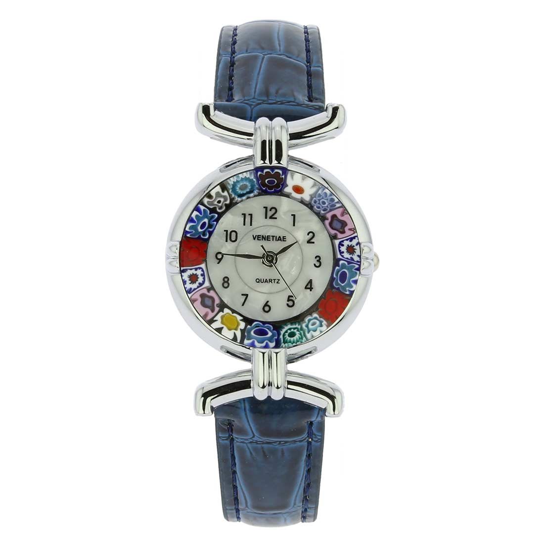 GlassOfVenice Millefiori Murano Watch with Leather Strap – Blue Multicolour