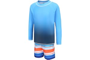 MOON TREE Boys Long Sleeve Rash Guard Swimsuits Kids Two Piece Sunsuits with Swim Trunks Swimwear Set