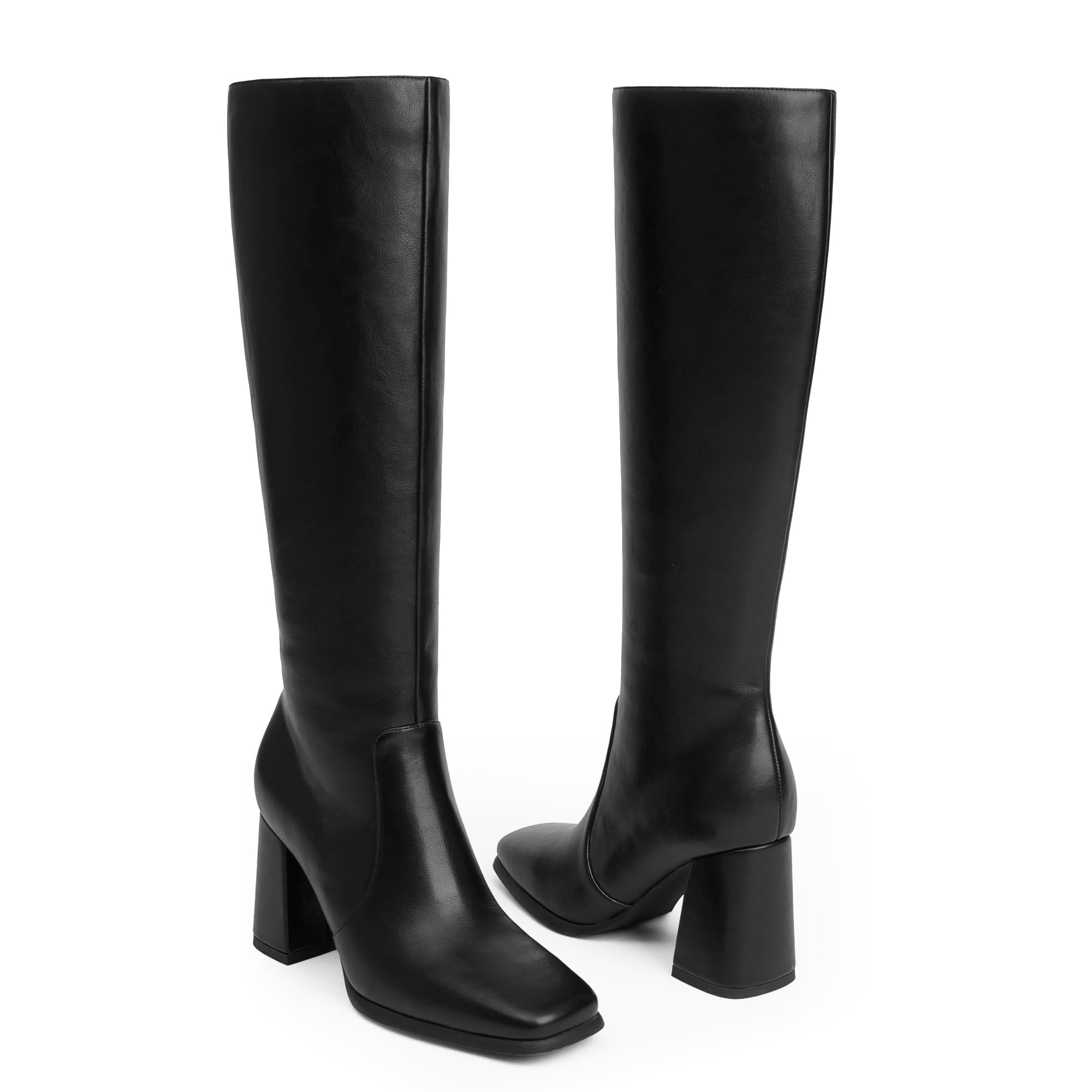 Modatope Knee High Boots Women Chunky Heel Square Toe Heeled Tall Boot for Women Fashion Side Zipper Long Boot