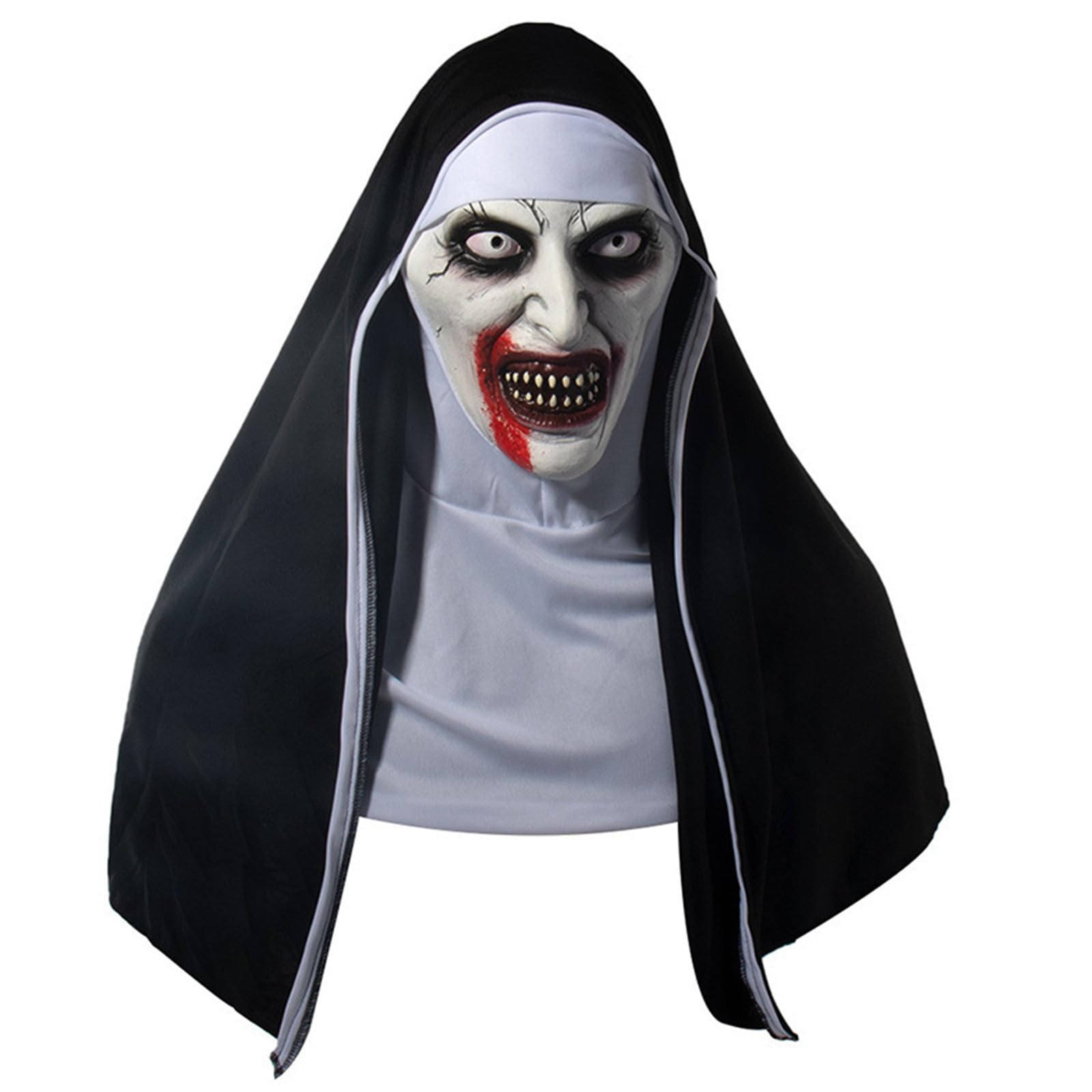 MplehDa Halloween Scary Nun Mask - Full Head Latex Skull Costume for Horror Cosplay
