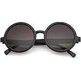 zeroUV Trendy Round Retro Sunglasses for Women, UV400 Vintage Horn Rimmed Neutral-Colored Lens 52mm (Matte Black/Lavender)