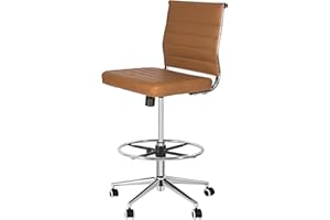 Okeysen Armless Drafting Chair, Tall Office Desk PU Leather Chair for Standing Desk, Drafting Stool with Mid Back, Rolling Stool with Footrest, Height Adjustable Swivel Task Chair for Home Office