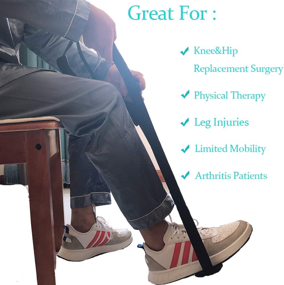 Fanwer Leg Lifter Strap（Multi-Loop Adjustable 35" - 44"）- Rigid Foot Loop & Hand Grip, Padded Handgrips & Soft Foot Pad, Mobility Aid for Hip & Knee Replacement, Elderly, Handicap, Disability: Health & Personal Care