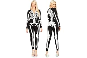 Tipsy Elves Form Fitting & Flattering Skeleton Bodysuit for Halloween - Women's Skeleton Costume