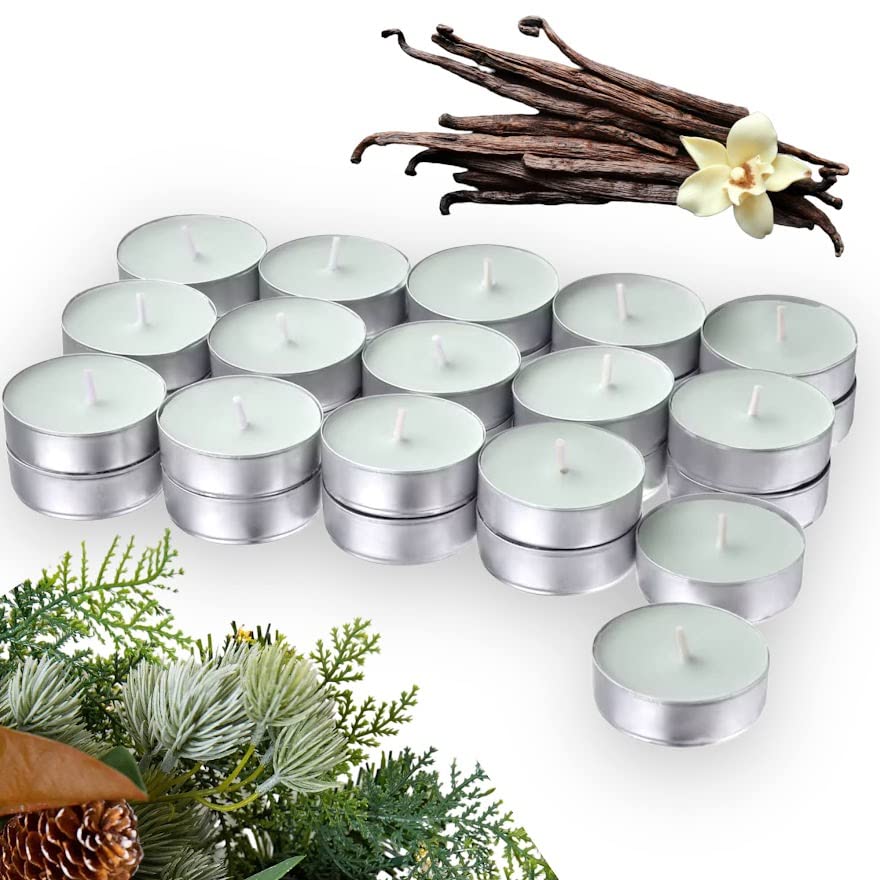 Scented Tealight Candles - Warming Cedarwood & Vanilla - Up to 4 Hour Burn - 30 Pack