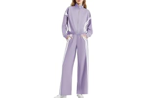 Casly Lamiit Women's 2 Piece Lounge Outfits Zip Up Sweat Set Contrast Striped Wide Leg Jogging Pants Travel Track Suit