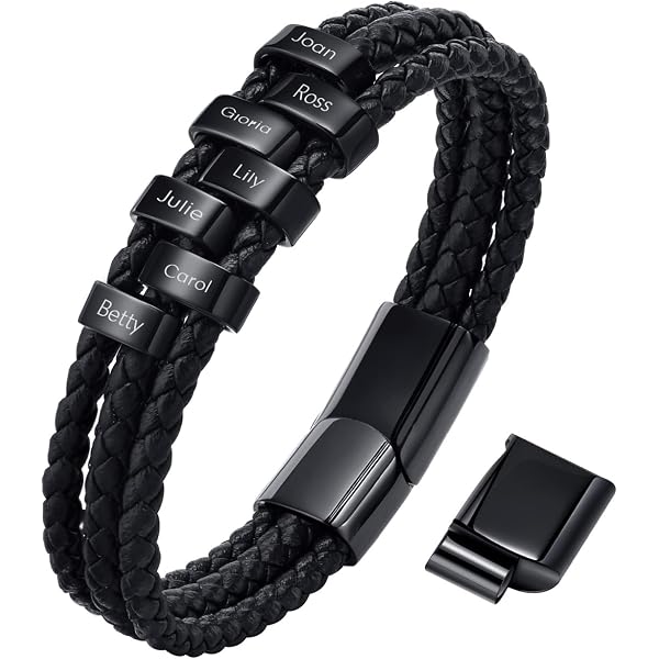 JSJOY Men's Leather Bracelet With Tiger Eye Stone – I Love You Gifts For Him, Dad, Husband, Anniversary, Birthday, Adjustable Lucky Bracelet - View #2