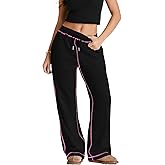 Herseas High Waisted Sweatpants for Women 2025 Fall Wide Leg Contrast Stitching Drawstring Loose Lounge Jogging Pants